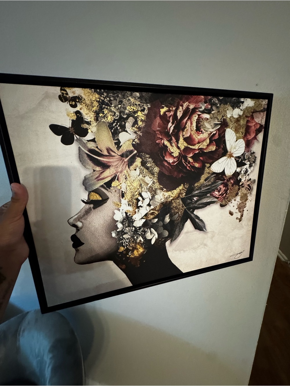 Framed Floral Portrait Wall Art - Gold, Black, Pink